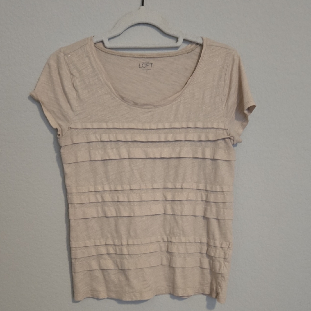 LOFT Women's Beige Layered Sparkly Shiny Short Sleeve Tee